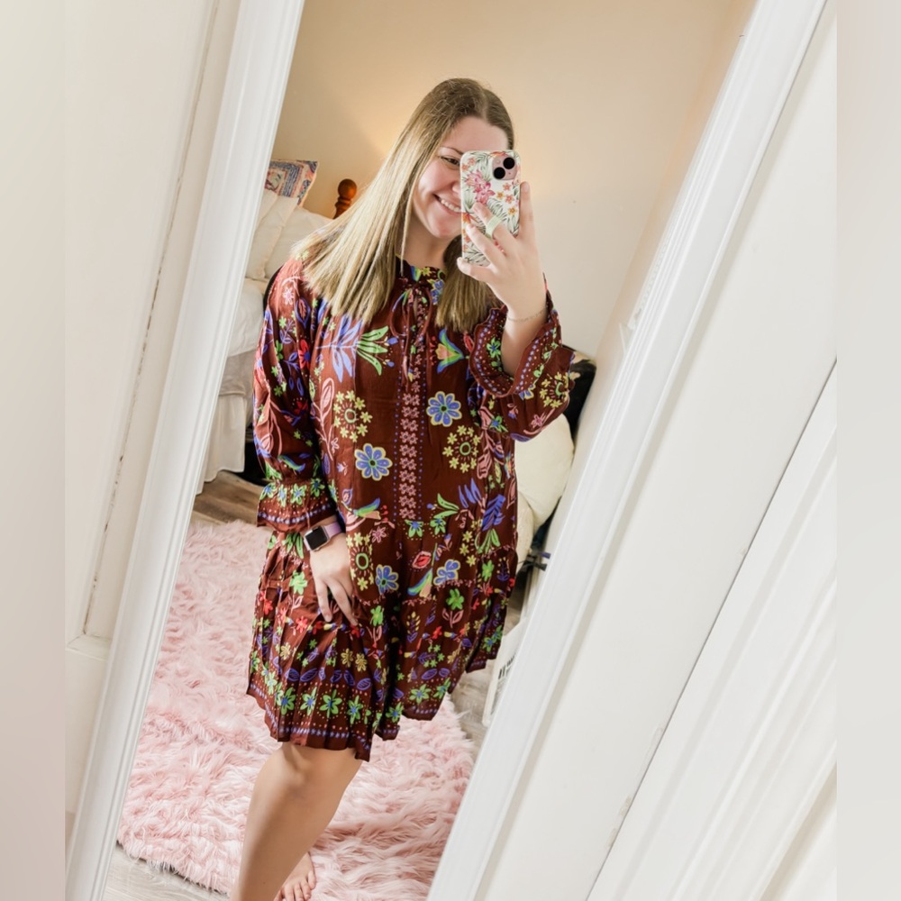 Easel Brown High Low Patterned Dress